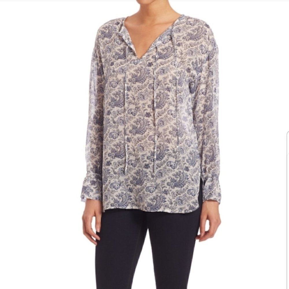 Theory Tunic Sz S  Alrik Avery Silk Peasant Blouse Chiffon Long Sleeve